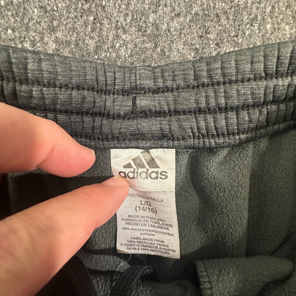 adidas Boys heather grey 3-Stripes Track Pants Drawstring Elastic Waist L 14/16 - Picture 5 of 6